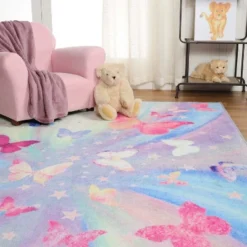 Butterfly Colorful Kids Playroom Nursery Washable Indoor Area Rug By Blue Nile Mills -Roommates Store GUEST 9a60dd6e ce62 4d01 80f3 abc7befd1124