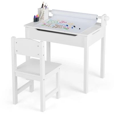 Costway Toddler Craft Table & Chair Set Kids Art Crafts Table WithPaper Roll Holder Grey/White 13 Costway Toddler Craft Table & Chair Set Kids Art Crafts Table WithPaper Roll Holder Grey/White - Image 11