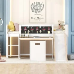 Wood Loft Bed With Slide, Cabinets, Blackboard, Desk And Chair-ModernLuxe -Roommates Store GUEST 9fd392be 8de6 4fbf 93f3 7d9b98222893