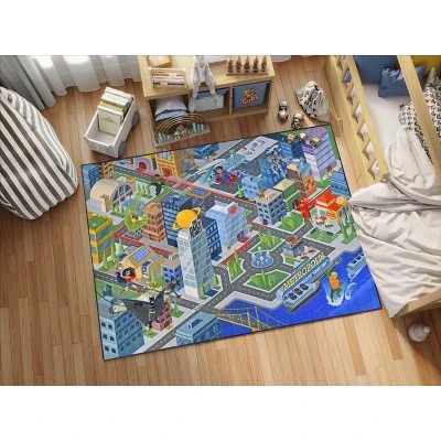 KC CUBS | Justice League Boy & Girl Kids Metropolis City Road Car Vehicle Traffic Educational Learning & Game Nursery Classroom Rug 4 KC CUBS | Justice League Boy & Girl Kids Metropolis City Road Car Vehicle Traffic Educational Learning & Game Nursery Classroom Rug - Image 2