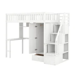 Twin Size Loft Bed With Shelf, Drawers, Desk And Wardrobe - ModernLuxe 17 Twin Size Loft Bed With Shelf, Drawers, Desk And Wardrobe - ModernLuxe -Roommates Store GUEST a7b7dae5 438b 406c 883b 245f00a4be46