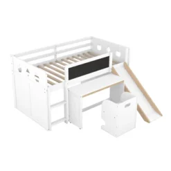 Wood Loft Bed With Slide, Cabinets, Blackboard, Desk And Chair-ModernLuxe -Roommates Store GUEST a9d47b9a 43e3 4380 bb02 363fb0aa521c