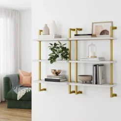 Theo Floating Shelf Gold/White - Nathan James -Roommates Store GUEST aef629ce 7523 41fc 95db c9d50ca76021