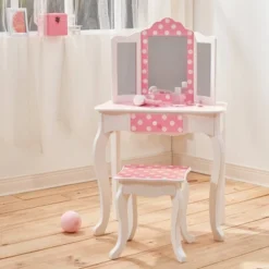Polka Dot Fashion Prints Vanity Table & Stool Set Pink - Teamson Kids -Roommates Store GUEST afbc47d2 659a 4895 87a5 2a06a408b8d1