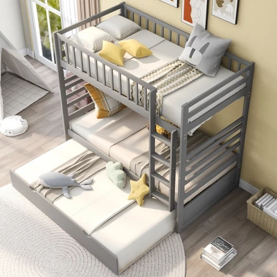 Twin Over Twin Wood Bunk Bed With Safety Rail And Movable Trundle-ModernLuxe 4 Twin Over Twin Wood Bunk Bed With Safety Rail And Movable Trundle-ModernLuxe - Image 2