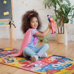 KC CUBS | Justice League Girls Kids Hopscotch Number Counting Educational Learning & Game Play Nursery Bedroom Classroom Rug Carpet, 2' 7" X 6' 0" -Roommates Store GUEST b1266aaf 6f3e 4e01 a7f6 c9d1a2f3bb26