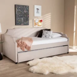 Twin Ally Fabric Upholstered Sofa Daybed With Roll Out Trundle Guest Bed Beige - Baxton Studio 15 Twin Ally Fabric Upholstered Sofa Daybed With Roll Out Trundle Guest Bed Beige - Baxton Studio -Roommates Store GUEST b632ce7c 491f 44f3 9ce5 ec1e96c01c65