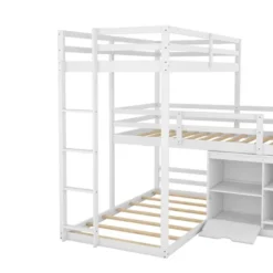 Twin Size L-shaped Wood Triple Bunk Bed With Storage Cabinet, Ladder And Blackboard-ModernLuxe 18 Twin Size L-shaped Wood Triple Bunk Bed With Storage Cabinet, Ladder And Blackboard-ModernLuxe -Roommates Store GUEST b7b6f61c 6a6f 42a1 b10e 82c61e0c9a3c