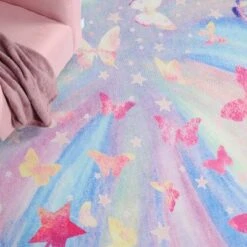 Butterfly Colorful Kids Playroom Nursery Washable Indoor Area Rug By Blue Nile Mills -Roommates Store GUEST ba5533b5 d7cc 46c2 85f3 746a98cd24ef