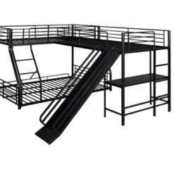 L-Shaped Twin Over Full Bunk Bed With Twin Size Loft Bed,Built-in Desk And Slide, Black - ModernLuxe 15 L-Shaped Twin Over Full Bunk Bed With Twin Size Loft Bed,Built-in Desk And Slide, Black - ModernLuxe -Roommates Store GUEST beecb13d b3d4 4cab b766 648f0992d7ec