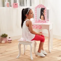 Roommates Store 31 Polka Dot Fashion Prints Vanity Table & Stool Set Pink - Teamson Kids