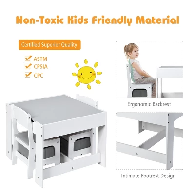 Costway Kids Table Chairs Set With Storage Boxes Blackboard Whiteboard Drawing GreyNature 9 Costway Kids Table Chairs Set With Storage Boxes Blackboard Whiteboard Drawing GreyNature - Image 7