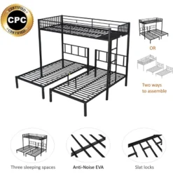 Twin Over Twin Metal Triple Bunk Bed With Ladder-ModernLuxe 18 Twin Over Twin Metal Triple Bunk Bed With Ladder-ModernLuxe -Roommates Store GUEST c9e85881 d9f7 40fb aaa4 21db696e9328