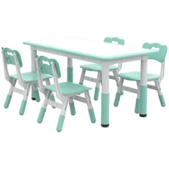 Qaba Kids Table And Chair Set With 4 Chairs, Adjustable Height, Easy To Clean Table Surface, For 1.5 - 5 Years Old -Roommates Store GUEST ce77aae1 c513 44f0 b087 0763280c0b4f
