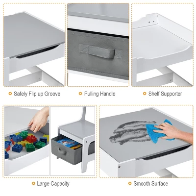 Costway Kids Table Chairs Set With Storage Boxes Blackboard Whiteboard Drawing GreyNature 10 Costway Kids Table Chairs Set With Storage Boxes Blackboard Whiteboard Drawing GreyNature - Image 8