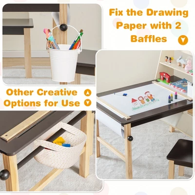 Costway Kids Art Table & Chairs Set Wooden Drawing Desk With Paper Roll Storage Shelf Bins 9 Costway Kids Art Table & Chairs Set Wooden Drawing Desk With Paper Roll Storage Shelf Bins - Image 7