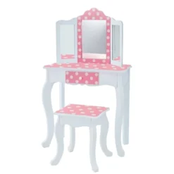 Polka Dot Fashion Prints Vanity Table & Stool Set Pink - Teamson Kids -Roommates Store GUEST d8246866 9307 4f17 bcb6 9751a78f2b41