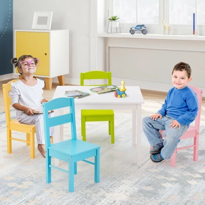 Costway 5 Piece Kids Wood Table Chair Set Activity Toddler Playroom Furniture Colorful 6 Costway 5 Piece Kids Wood Table Chair Set Activity Toddler Playroom Furniture Colorful - Image 4