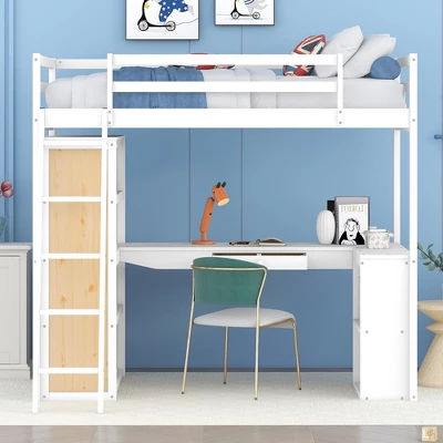 Loft Bed With Ladder, Shelves, And Desk - ModernLuxe 3 Loft Bed With Ladder, Shelves, And Desk - ModernLuxe