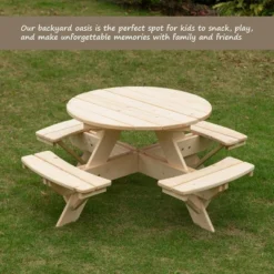 Gardenised Wooden Kids Round Picnic Table Bench, Outdoor Children's Backyard Table, Crafting, Dining, And Playtime Patio Table -Roommates Store GUEST dda32692 b8e6 4bb9 ab0d c93bb3b5efa8