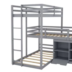 Twin Size L-shaped Wood Triple Bunk Bed With Storage Cabinet, Ladder And Blackboard-ModernLuxe 21 Twin Size L-shaped Wood Triple Bunk Bed With Storage Cabinet, Ladder And Blackboard-ModernLuxe -Roommates Store GUEST dee116af 9f88 4ab6 84f5 058e066011ee