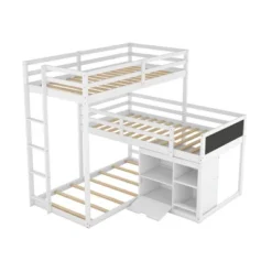 Twin Size L-shaped Wood Triple Bunk Bed With Storage Cabinet, Ladder And Blackboard-ModernLuxe 14 Twin Size L-shaped Wood Triple Bunk Bed With Storage Cabinet, Ladder And Blackboard-ModernLuxe -Roommates Store GUEST e0255907 8069 4613 8d11 0d512c2b1819