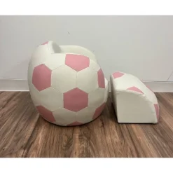 Upholstered Soccer Ball Chair With Pull Out Ottoman Pink/White - Gift Mark -Roommates Store GUEST e36dc9a6 7536 4559 9c7a 53caba40f9d0