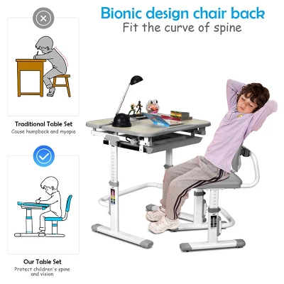 Costway Children Desk Chair Set Adjustable Study Table Drawer 7 Costway Children Desk Chair Set Adjustable Study Table Drawer - Image 5