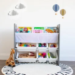 Roommates Store 39 Read N Play 6 Bin Organizer & 2 Tier Bookrack White - Humble Crew