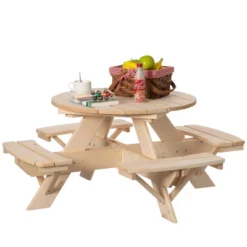 Gardenised Wooden Kids Round Picnic Table Bench, Outdoor Children's Backyard Table, Crafting, Dining, And Playtime Patio Table -Roommates Store GUEST ef3016e9 508a 4666 9467 8570b1a4d274