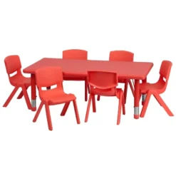 Emma And Oliver 24"W X 48"L Rectangular Plastic Height Adjustable Activity Table Set With 6 Chairs -Roommates Store GUEST f08b2baa 3508 46fb ab68 84577b42adf0