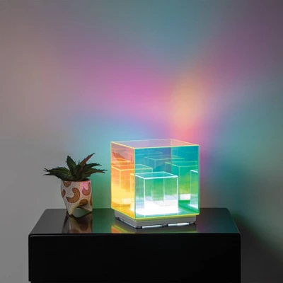 Teen Iridescent Acrylic LED Cube Novelty Table Lamp - West & Arrow 3 Teen Iridescent Acrylic LED Cube Novelty Table Lamp - West & Arrow