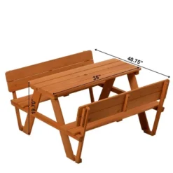 Gardenised Wooden Kids Picnic Table Bench With Backrest, Outdoor Children's Backyard Table, Crafting, Dining, And Playtime Patio Table -Roommates Store GUEST f28abc7c ac10 4e93 bc42 8c3af7974b27