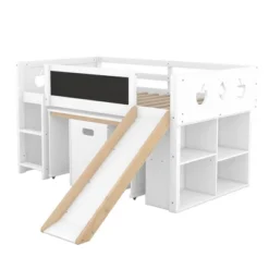 Wood Loft Bed With Slide, Cabinets, Blackboard, Desk And Chair-ModernLuxe -Roommates Store GUEST f5b59c64 c2ed 404f b0de f293f15f7c56