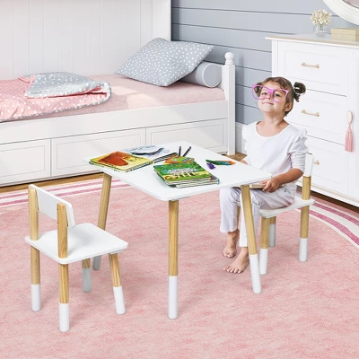 Costway Kids Wooden Table & 2 Chairs Set Children Activity Table Set 4 Costway Kids Wooden Table & 2 Chairs Set Children Activity Table Set - Image 2