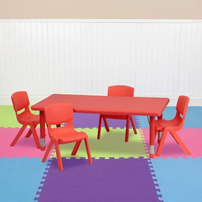 Emma And Oliver 24"W X 48"L Rectangular Plastic Height Adjustable Activity Table Set With 4 Chairs 3 Emma And Oliver 24"W X 48"L Rectangular Plastic Height Adjustable Activity Table Set With 4 Chairs
