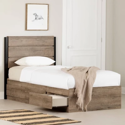 Arlen Mates Bed And Headboard Set Weathered Oak - South Shore 3 Arlen Mates Bed And Headboard Set Weathered Oak - South Shore