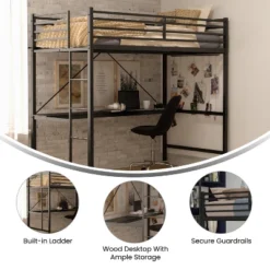 Flash Furniture Jake Metal Loft Bed Frame With Desk, Protective Guard Rails And Ladder For Kids, Teens And Adults 21 Flash Furniture Jake Metal Loft Bed Frame With Desk, Protective Guard Rails And Ladder For Kids, Teens And Adults -Roommates Store GUEST fb818b53 b717 48d7 8113 0be05b274879