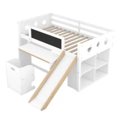 Wood Loft Bed With Slide, Cabinets, Blackboard, Desk And Chair-ModernLuxe -Roommates Store GUEST fe96f795 76c7 4954 9016 ffa644699306